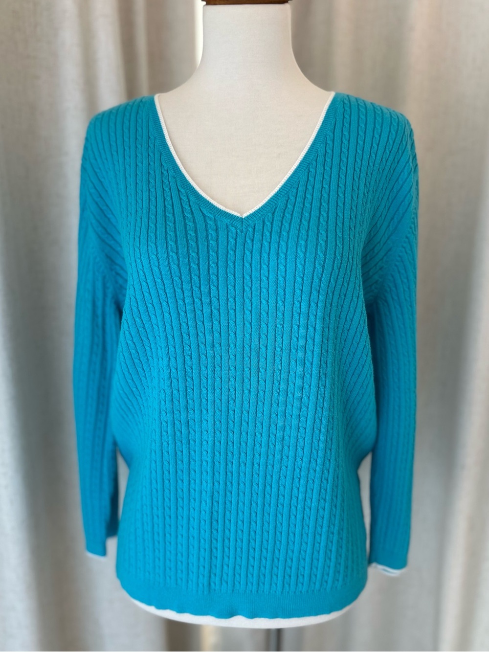 Lauren Ralph Lauren Classic Cable Knit V Neck Pullover Sweater Preppy Size L